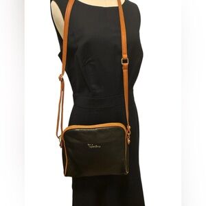 Valentina Black and Tan Italian Crossbody Bag